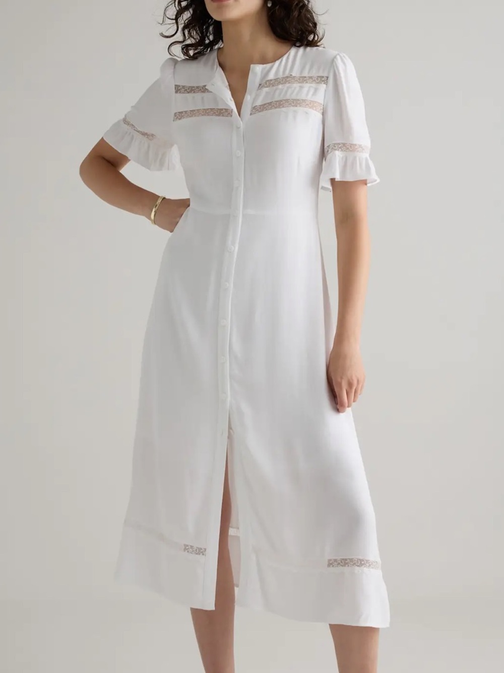 Quince Lightweight Crepe Lace Inset Midi Dress 11
